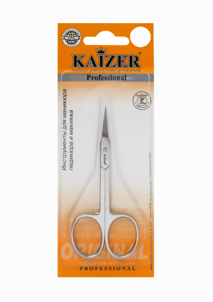 Маникюрные ножницы для кутикулы Kaizer 404028, закругленные, серебро,  ручная алмазная заточка