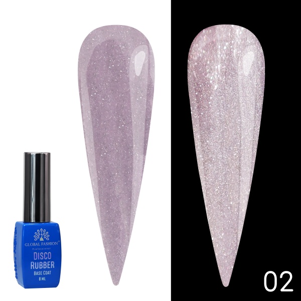 Каучуковая светоотражающая база Global Fashion (Глобал Фэшн) Disco Opal 02, 8 мл