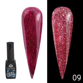 Каучуковая светоотражающая база Global Fashion (Глобал Фэшн) Disco Opal 09, 8 мл