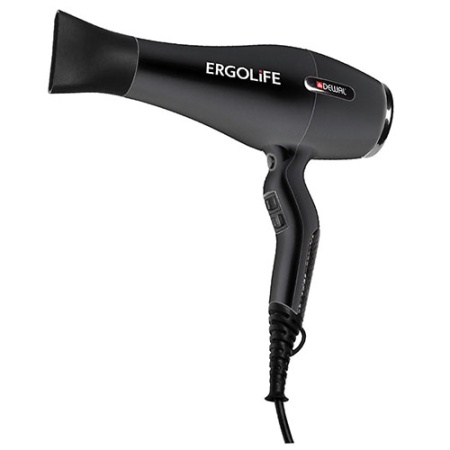 Dewal (Деваль) Фен ErgoLife черный софт тач, 2200 Вт, ионизация, 2 насадки