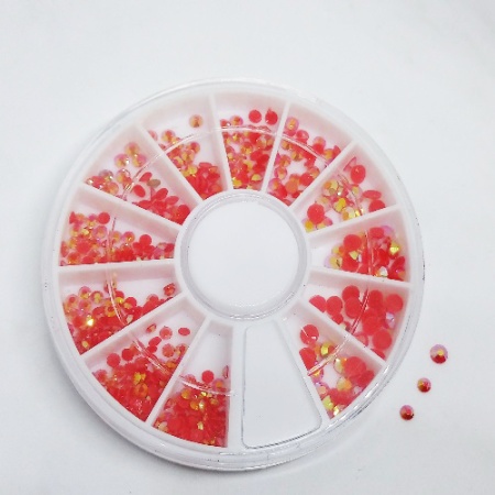 Стразы в карусельке, красные, пластик, голография