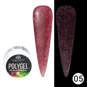 Светоотражающий полигель (PolyUVGel) Global Fashion (Глобал Фэшн) 05, 15 мл Светоотражающий полигель (PolyUVGel) Global Fashion (Глобал Фэшн) 05, 15 мл