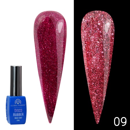 Каучуковая светоотражающая база Global Fashion (Глобал Фэшн) Disco Opal 09, 8 мл