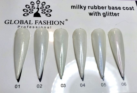 Каучуковая база Global Fashion (Глобал Фэшн) молочная с шиммером French Rubber 001, 8 мл