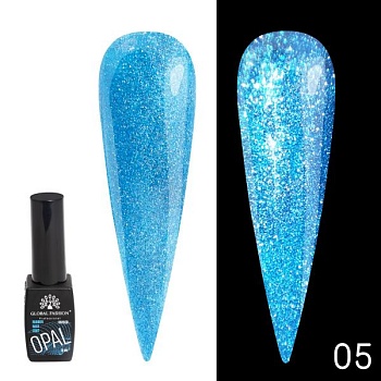Каучуковая светоотражающая база Global Fashion (Глобал Фэшн) Disco Opal 05, 8 мл